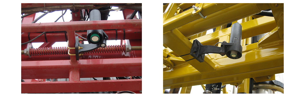 Two different images of center ultrasonic sensor on a spray boom