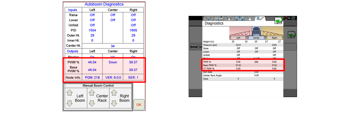 image showing screenshots of the diagnostic page on the viper pro and the viper 4 field computers