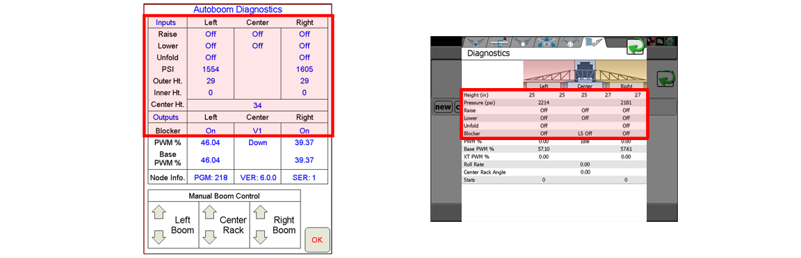 image showing screenshots of the diagnostic page on the viper pro and the viper 4 field computers