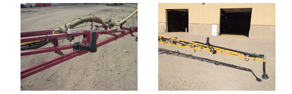 Two different images of outer ultrasonic sensor on a spray boom