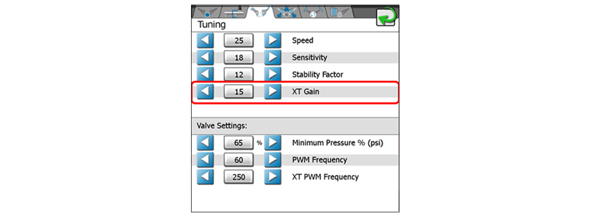 Screenshot showing the XT Gain setting