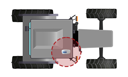 illustration of antenna on a tractor roof with an example area of clearance