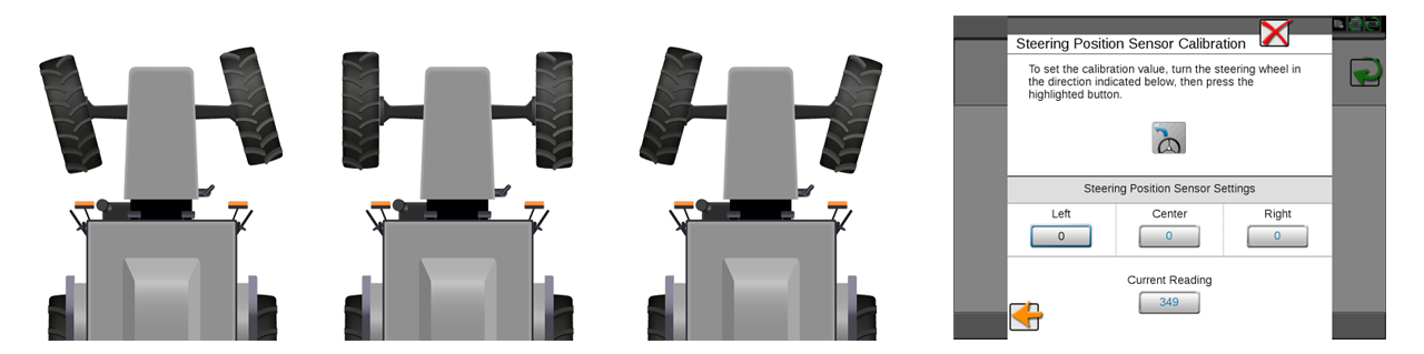 illustration showing wheel angles and a calibration screenshot