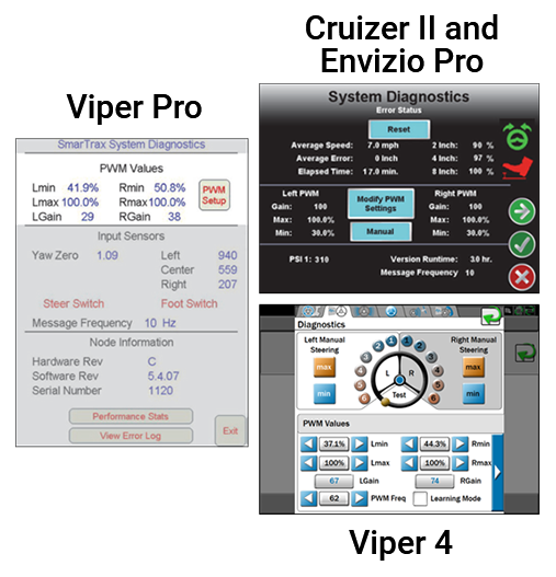 steering gains screens for Viper Pro, Viper 4, and Envizio Pro