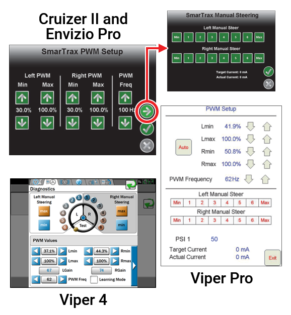 SmarTrax screenshots for adjusting PWM values